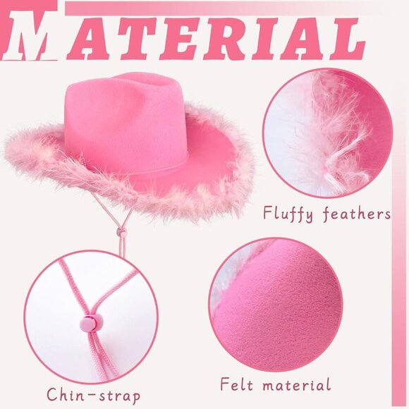 Pink Felt Cowboy Hat with Feather Boa and Heart Sunglasses Costume Accessory - Picture 3 of 7